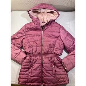 Pink Platinum Girls Mauve Hooded Puffer Jacket Faux Fur Lining Medium JP054302